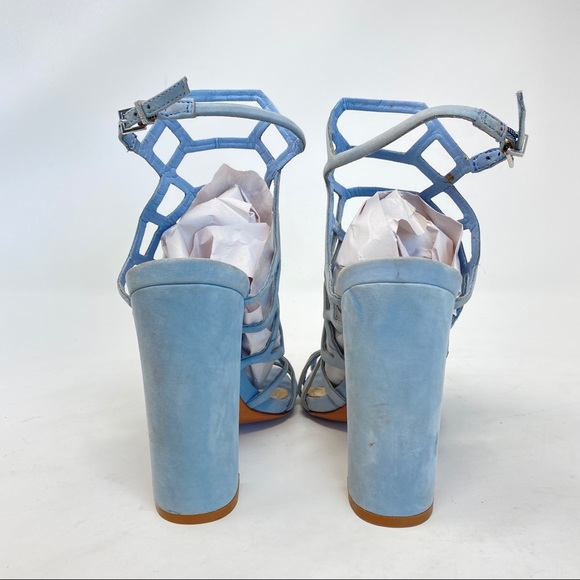 Schutz Jaden Baby Blue Cage Sandal Block Heels Size 6 - Picture 4 of 8